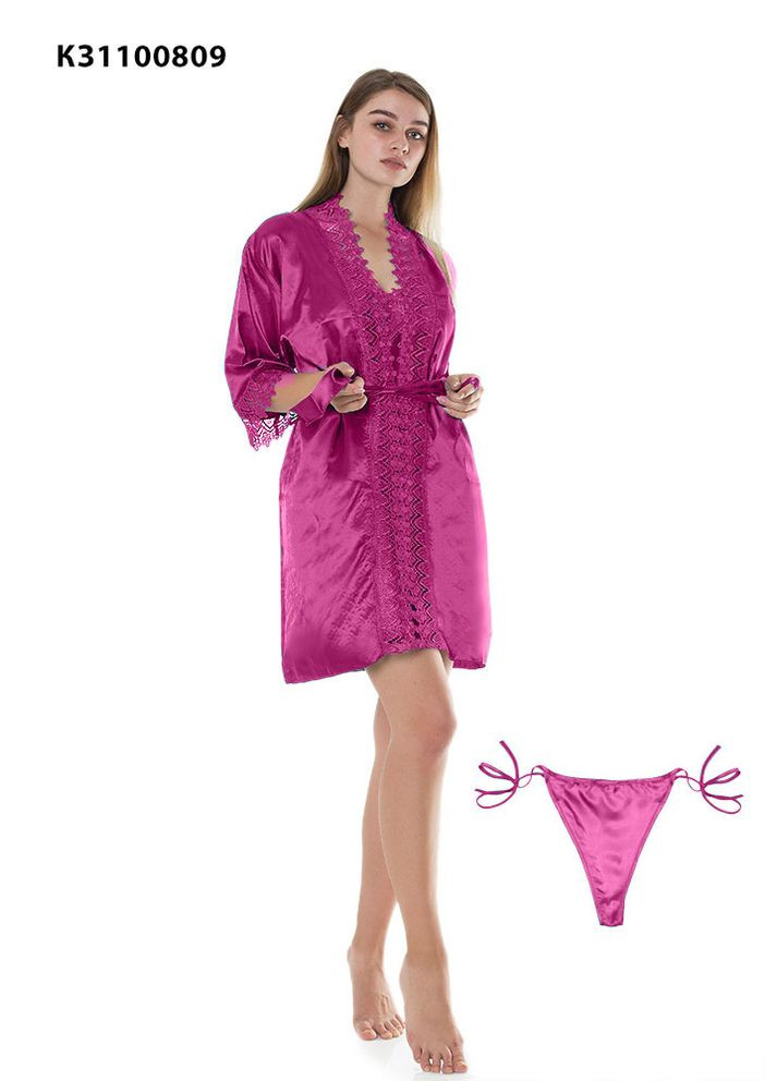 Жіночий шовковий комплек: халат з тунікою та стрінги Koza (323481222)
