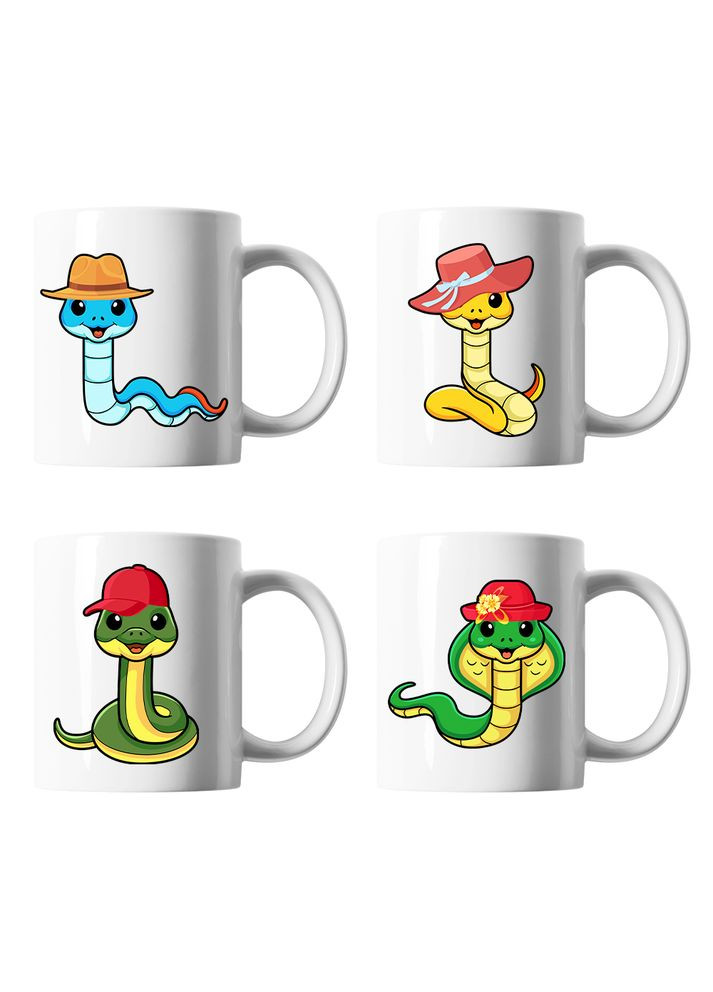 Білі чашки (кухлі) сімейні з оригінальним новорічним принтом "Сім'я змій. Змійки. Змії в шляпах" Кавун Чашка (316114195)