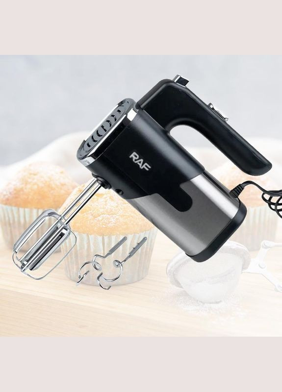 Міксер ручний кухонний 5 швидкостей 2 насадки електричний міксер 300W R-6630 Чорний RAF (350349701)