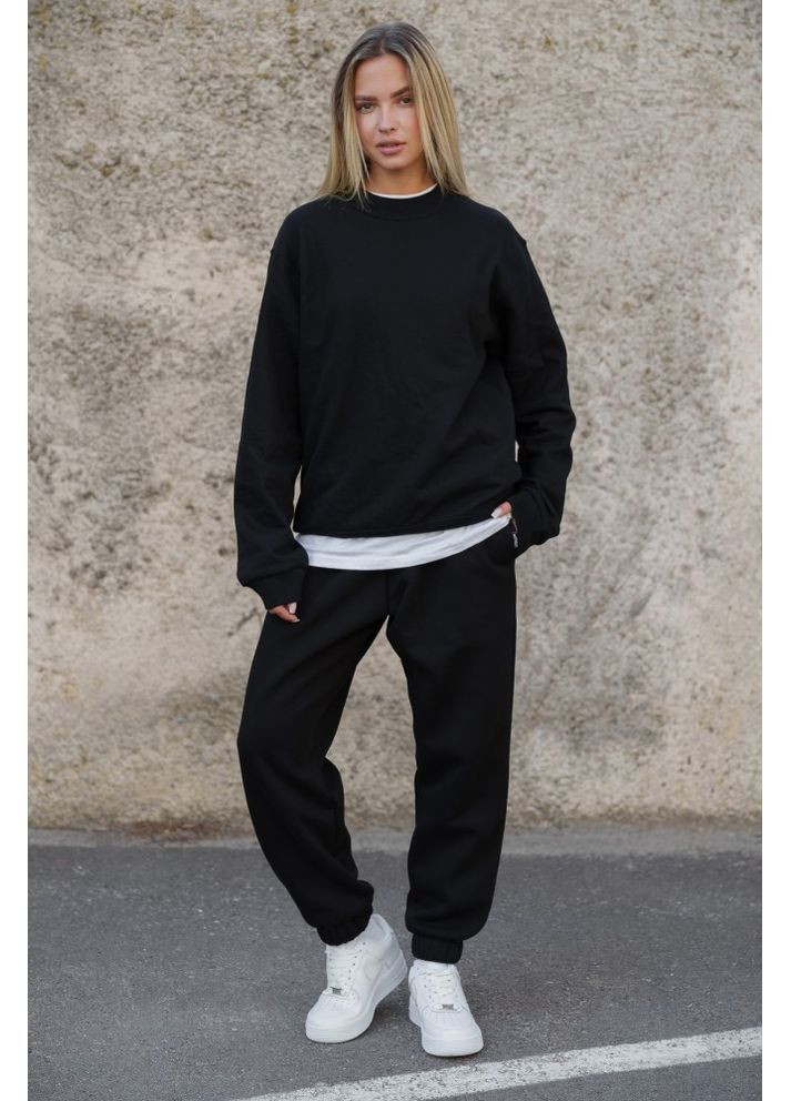 Чорний утеплений оверсайз світшот на флісі solo black Without (362441453)