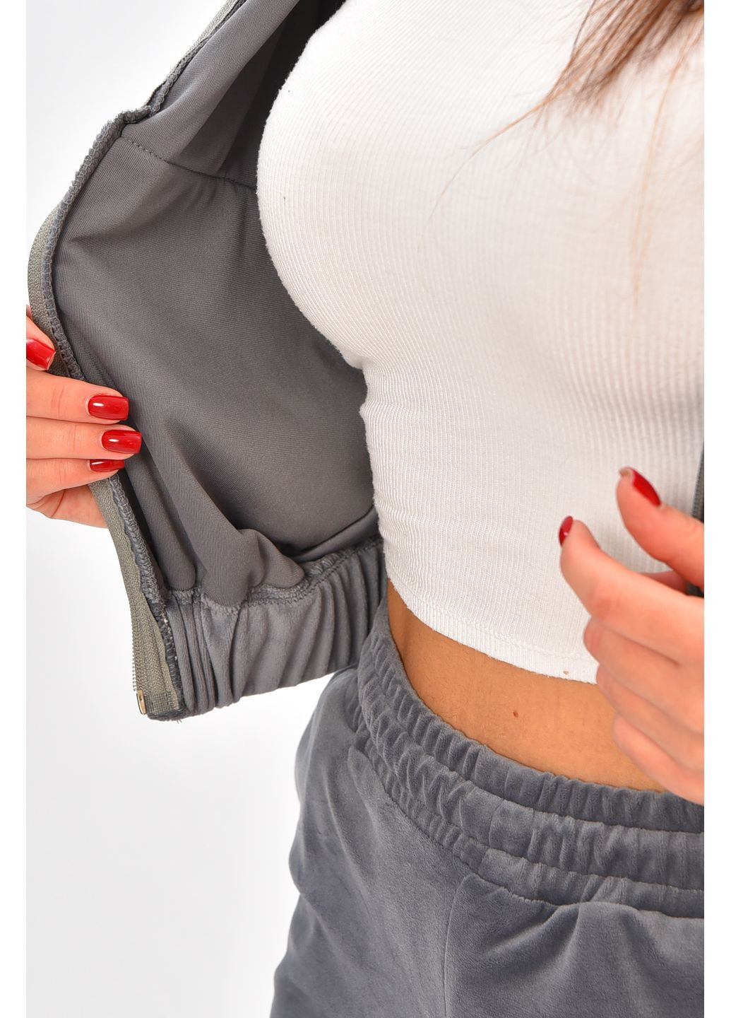 Спортивний костюм жіночий однотонний темно-сірого кольору Let's Shop (368823997)