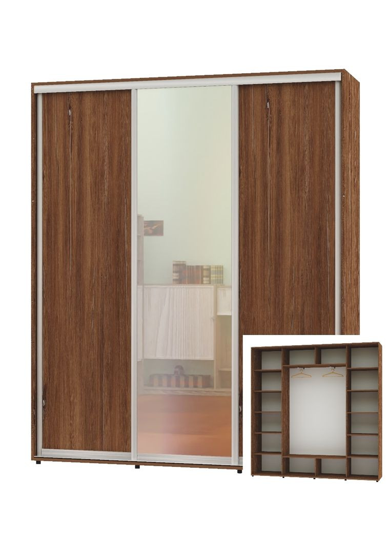 Шкаф-купе трехдверный 190*45*240 Дуб винтаж ДСП/Зеркало/ДСП ШК-05 Алекса (360476966)