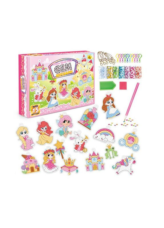 Набір для творчості Алмазна мозаїка "Принцеси, тваринки, замок" SK8019 брелок, 15 штук No Brand (330605048)