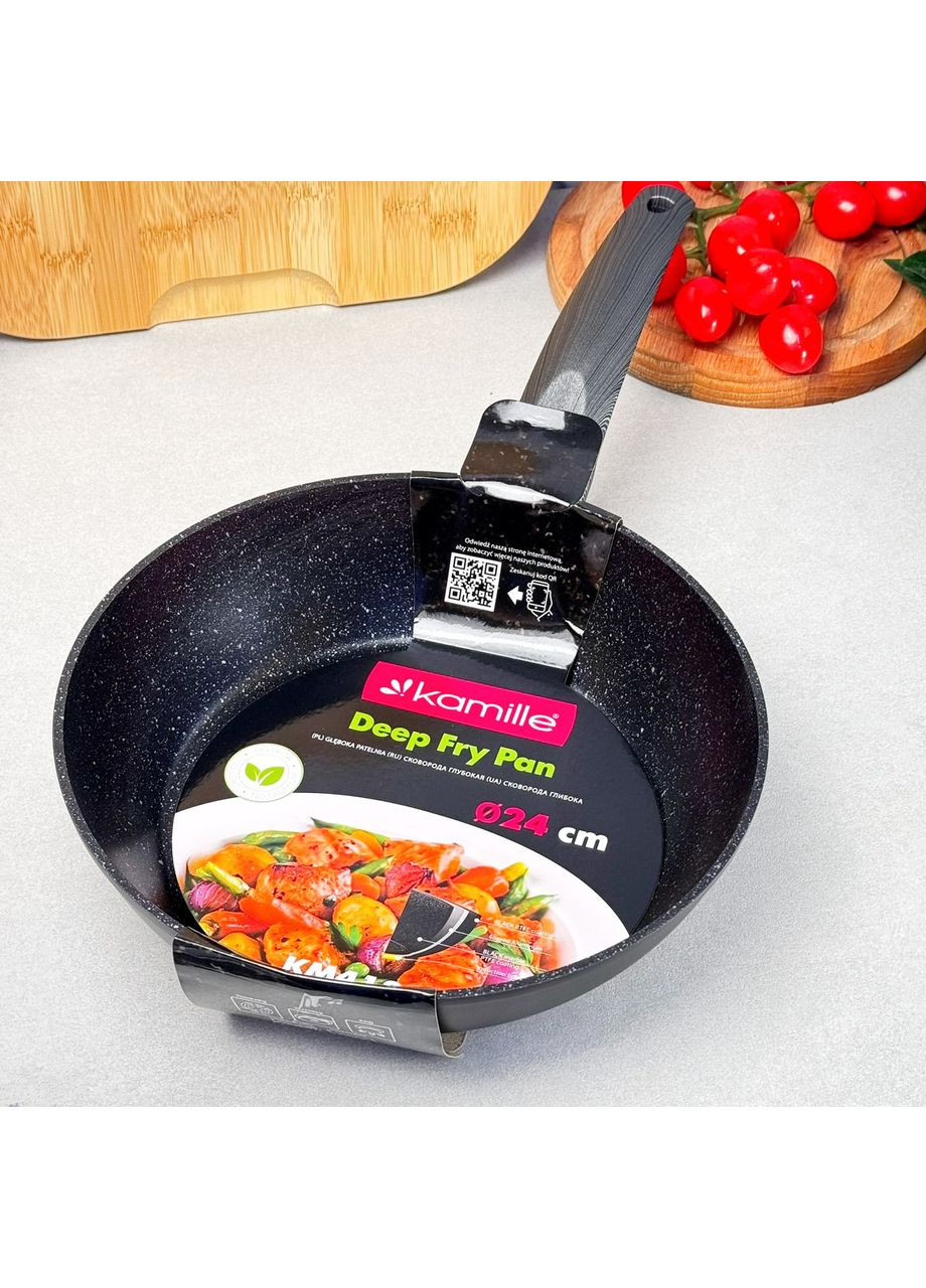 Сковорода алюмінієва з антипригарним покриттям 24 см чорна KM-4134 Kamille (354826905)