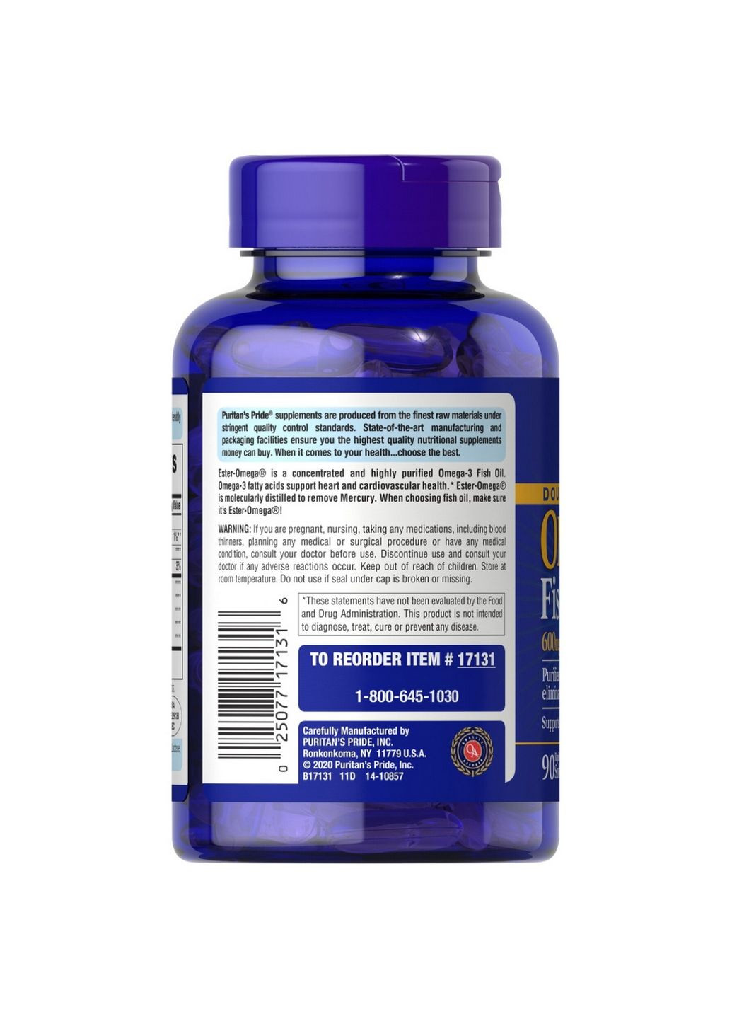 Жирні кислоти Double Strength Omega-3 Fish Oil 1200 mg, 90 капсул Puritans Pride (293483475)