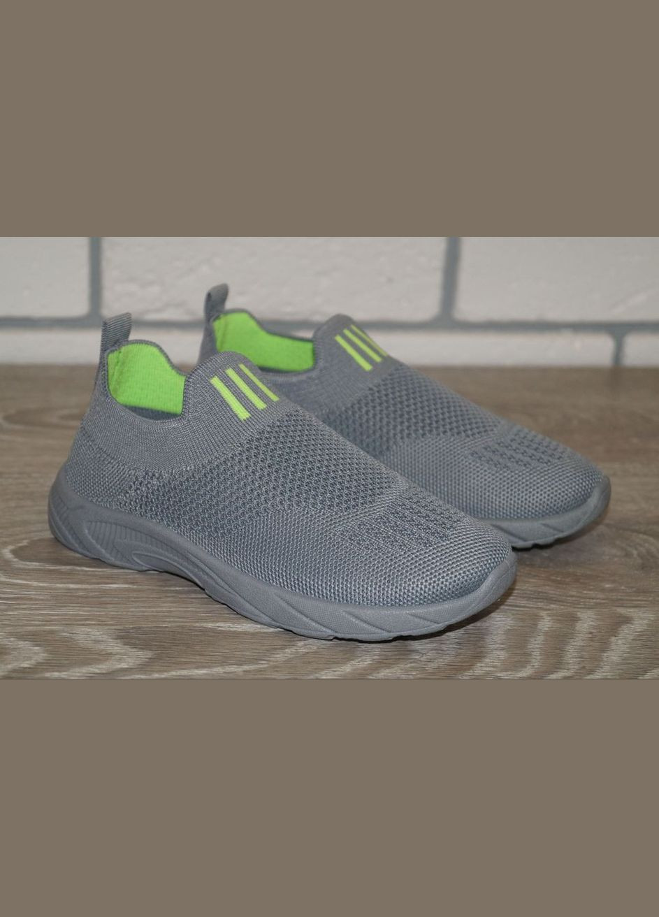 Сірі осінні кросівки дитячі текстильні сірі без шнурків Blue Rama