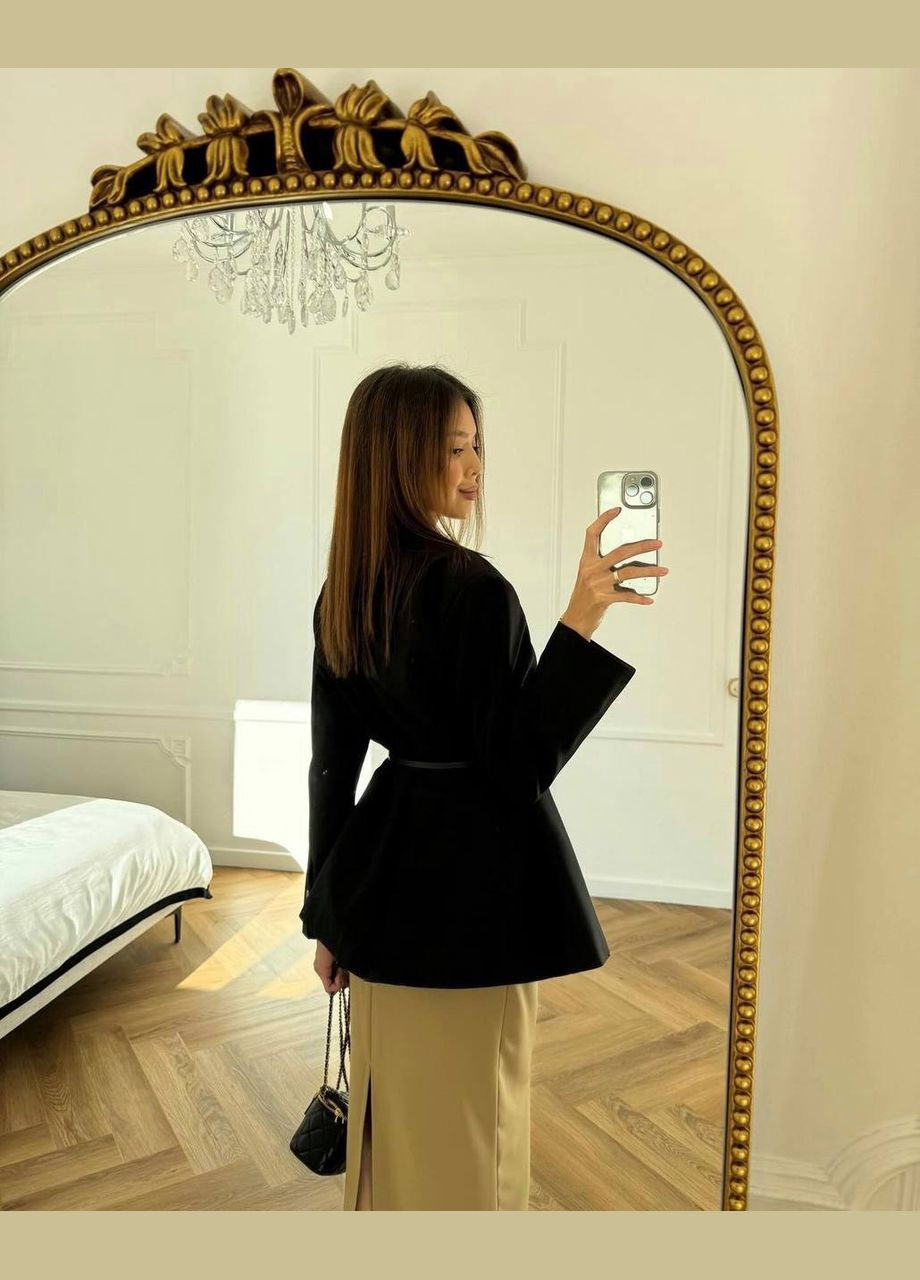 Черный женский классический черный пиджак полностью прошитый+подкладка, качественный однотонный пиджак с двумя пуговицами и карманами No Brand однотонный - демисезонный