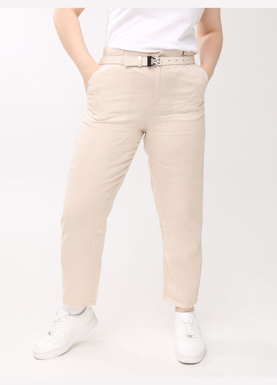 Брюки женские светло-бежевые прямые льняные летние CARMITO Пряма (297373574)