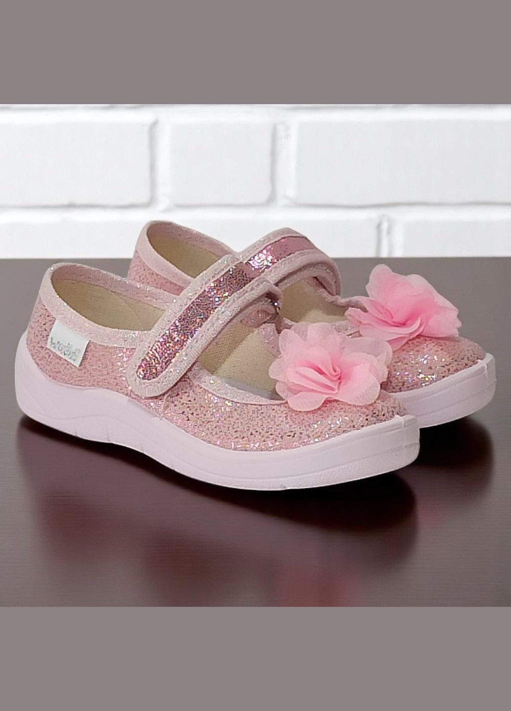 Розовые ортопедические тапочки на липучке для девочки сменка в садик валди Waldi с бантом, с цветами
