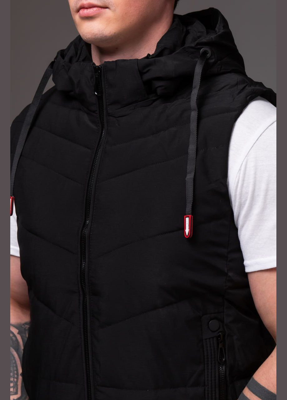 Утеплена чоловіча жилетка з капюшоном matte black Stylish Touch (322872023)