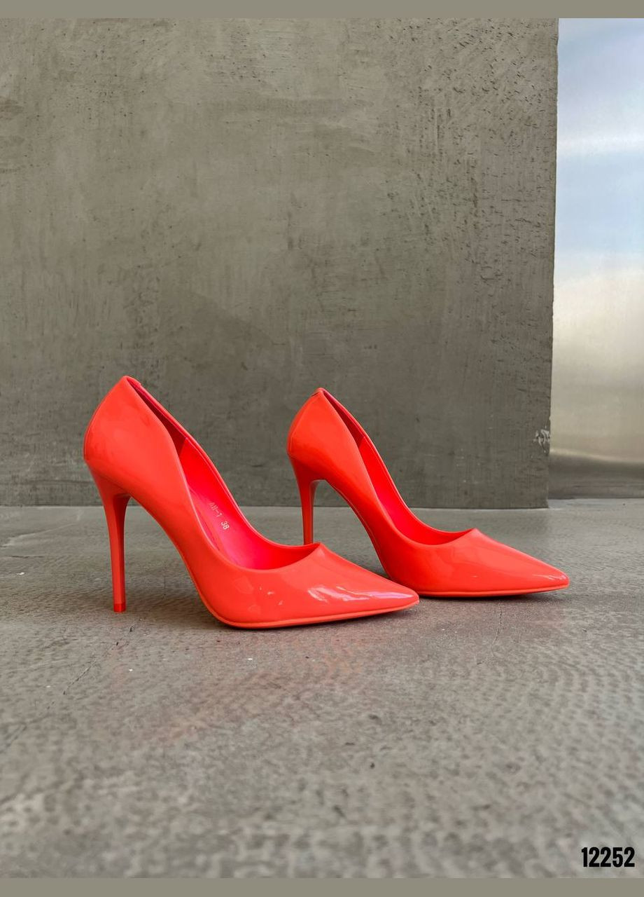 No Brand Туфлі човники неон оранжеві лаковані на підборах 10,5 см помаранчевий з, — (332196832)