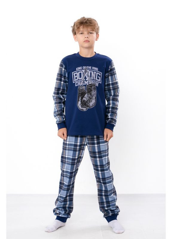 Темно-синя утеплена піжама для хлопчика (штани+кофта) з принтом (p-16102) Носи своє