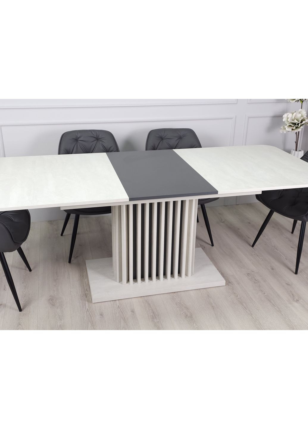 Стіл обідній розкладний CASANDRA S/A MAX 160(210)x90 шовковий камінь / антрацит Intarsio (372178899)