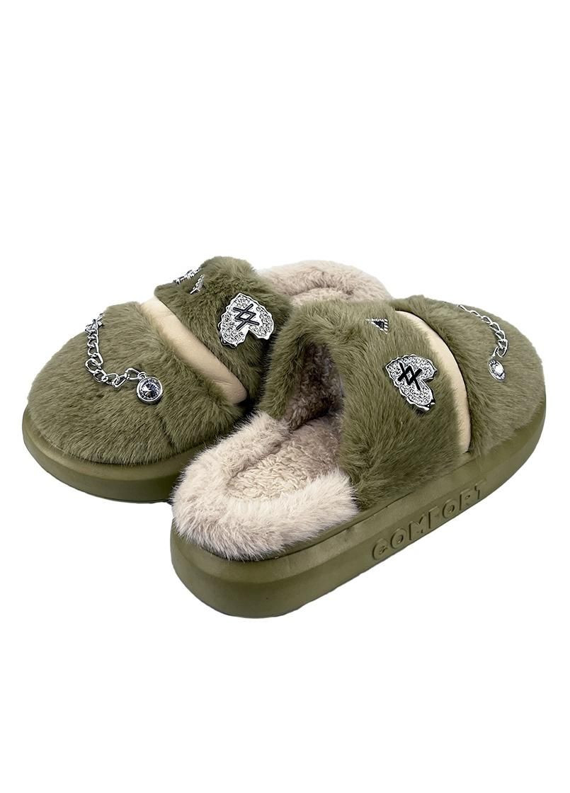 Зеленые домашние тапочки женские на платформе с джибитсами зеленые 5156-3 Sanlin