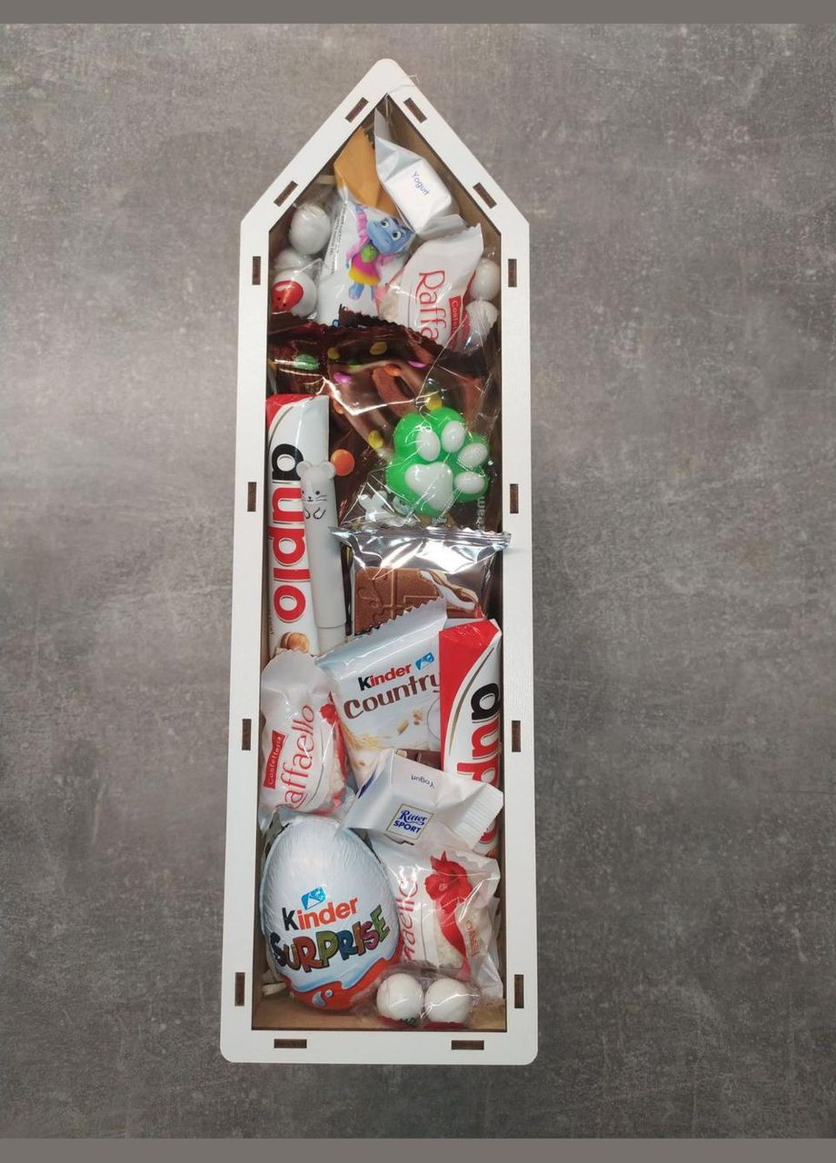 Подарочный бокс в форме карандаша со сладостями, подарок ребенку школьнику на 1 сентября с лапкой антистресс (33х10) Kinder (316535457)