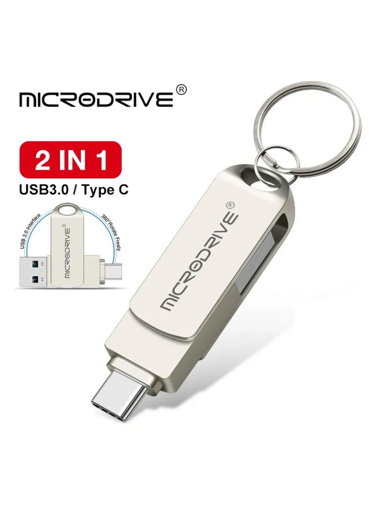 USB Флешка 2в1 64GB Type-C USB 3.0 для телефону та комп'ютера Silver Microdrive (297869227)
