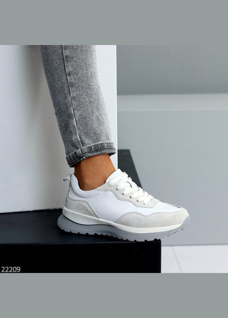 Белые кожаные женские кроссовки комбинированные демисезонные KDSL Grindi белые демисезоны (301416305)