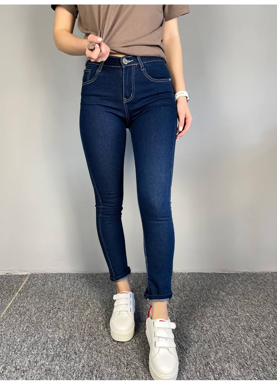 Женские джинсы приталенные узкие с высокой посадкой талией синие GG10006 No Brand - (355479311)
