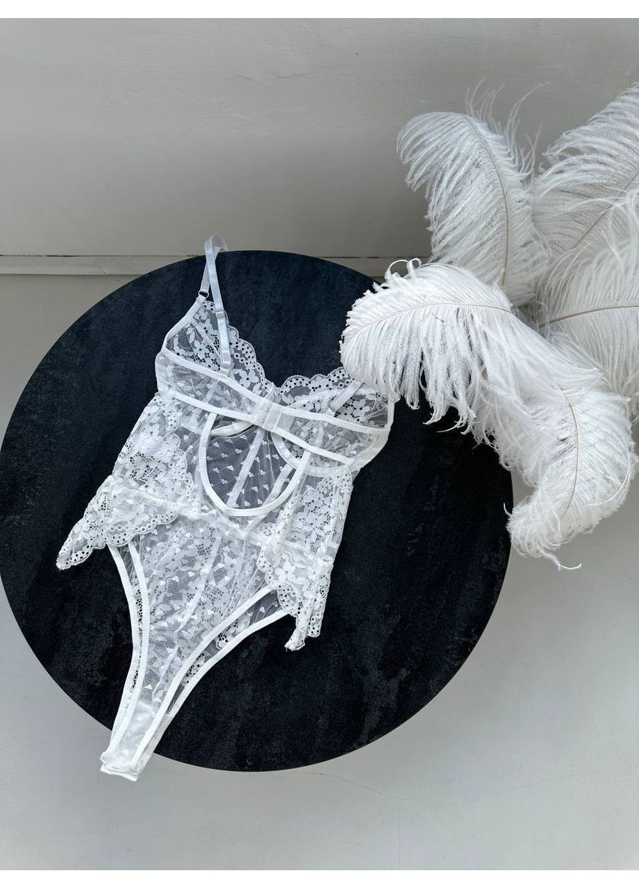 Боді біле мереживне з силуетними швами та акцентом на талії Vital-Textile 921/79 (361853733)