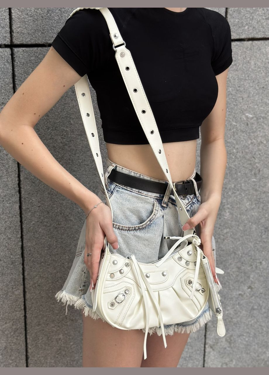 Женская сумка 10270 багет кросс-боди белая No Brand (303323121)