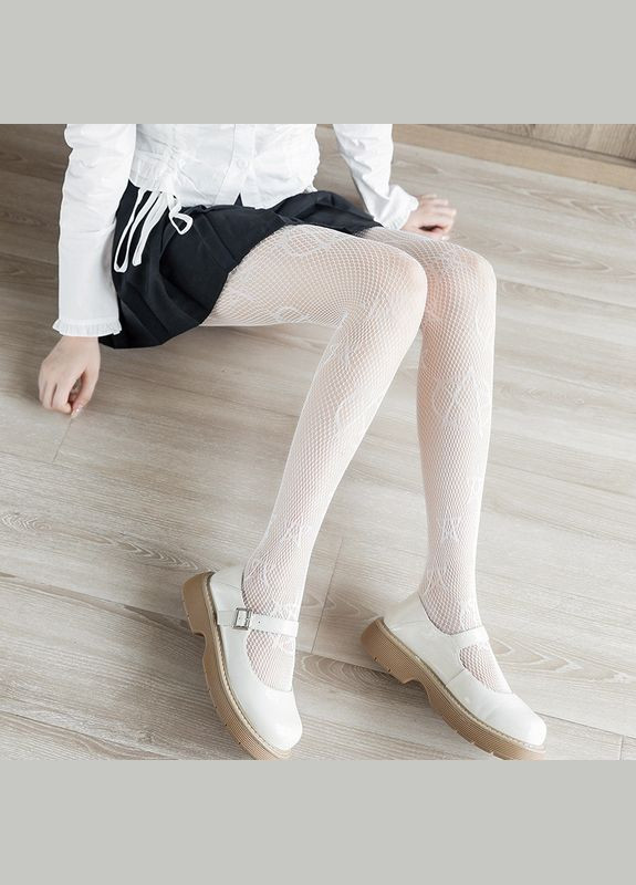 Підліткові колготки еластичні капронові в сіточку зірки пентограми білі 80889 140-182 см No Brand (358694119)