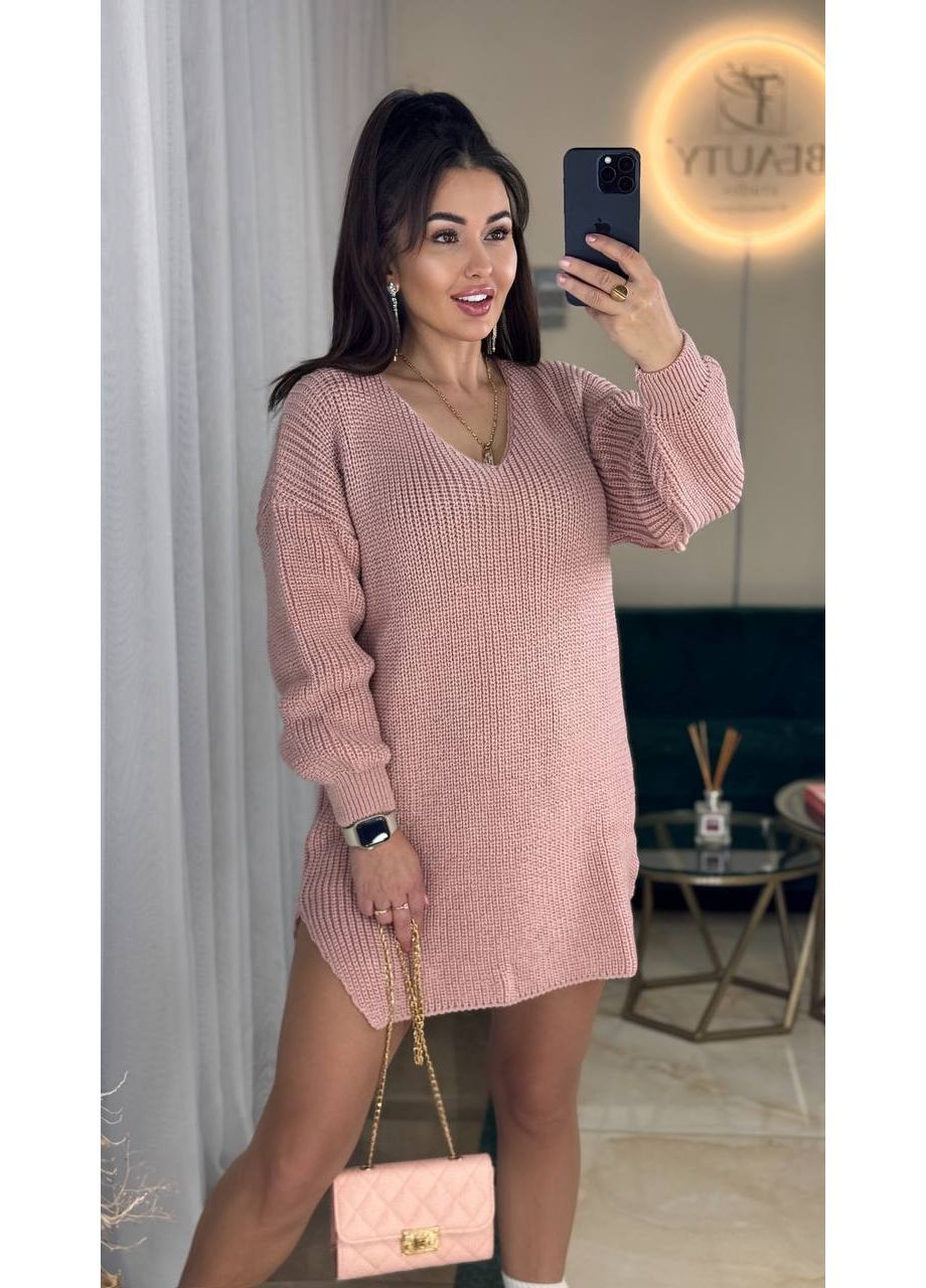 Пудрова в'язана сукня-туніка Osoblyva