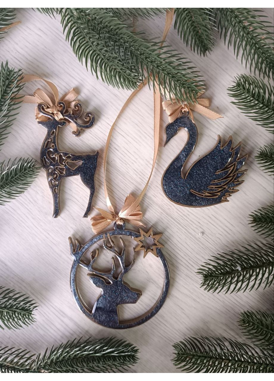 Новорічна іграшка з епоксидної смоли ручної роботи Зірковий Набір з 3 Hand Made (365722574)