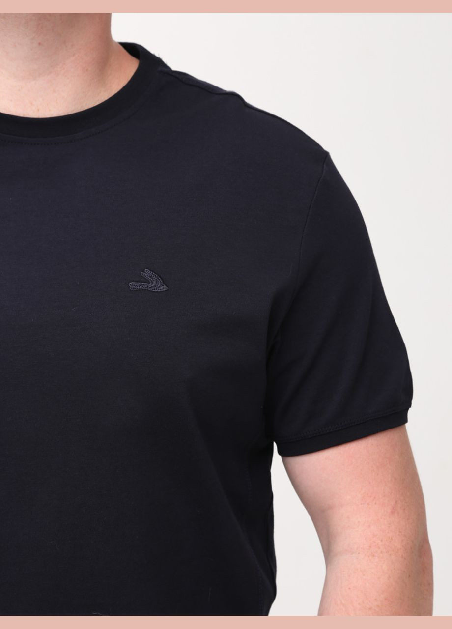 Темно-синя футболка чоловіча темно-синя однотонна великі розміри з коротким рукавом Jean Piere Вільна