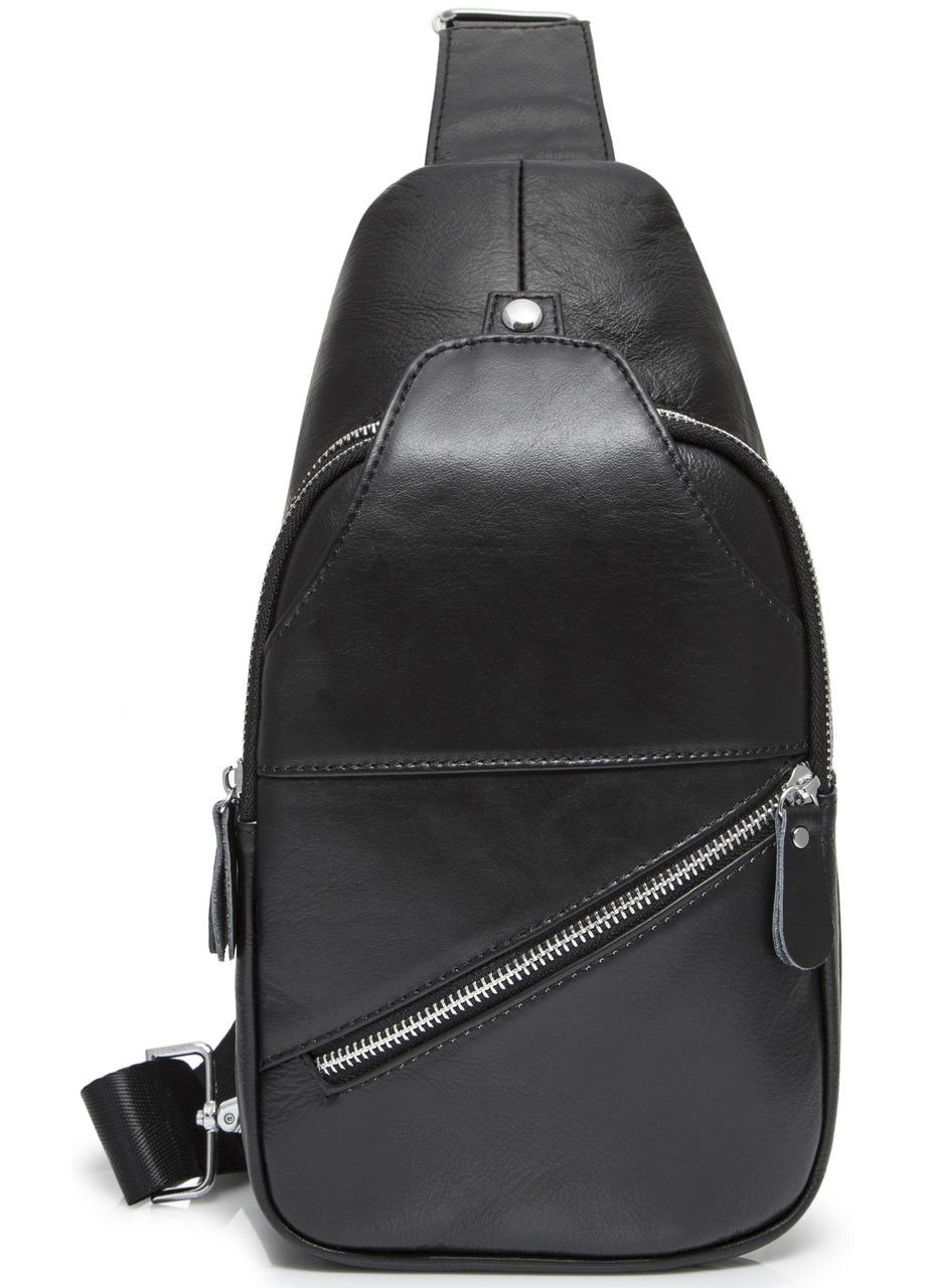 Сумка чоловіча натуральна шкіра слінг на груди Чорна Tiding Bag (302390965)