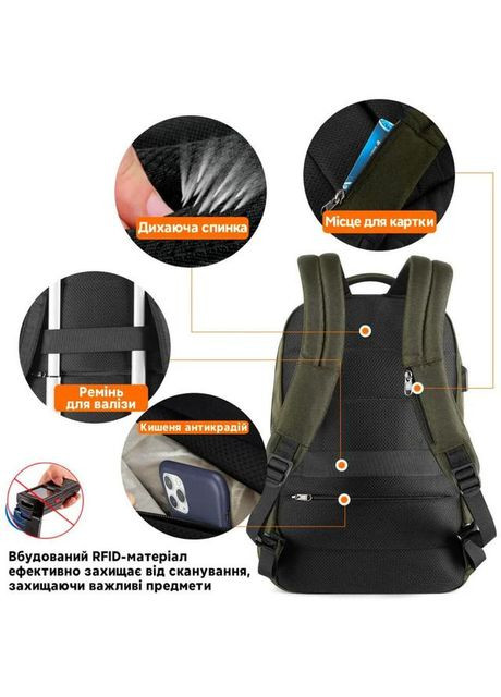 Рюкзак жіночий тканинний 22 л міський спортивний з відділенням для ноутбука c USB портом середній Оливковий 39721 Tigernu (355884819)