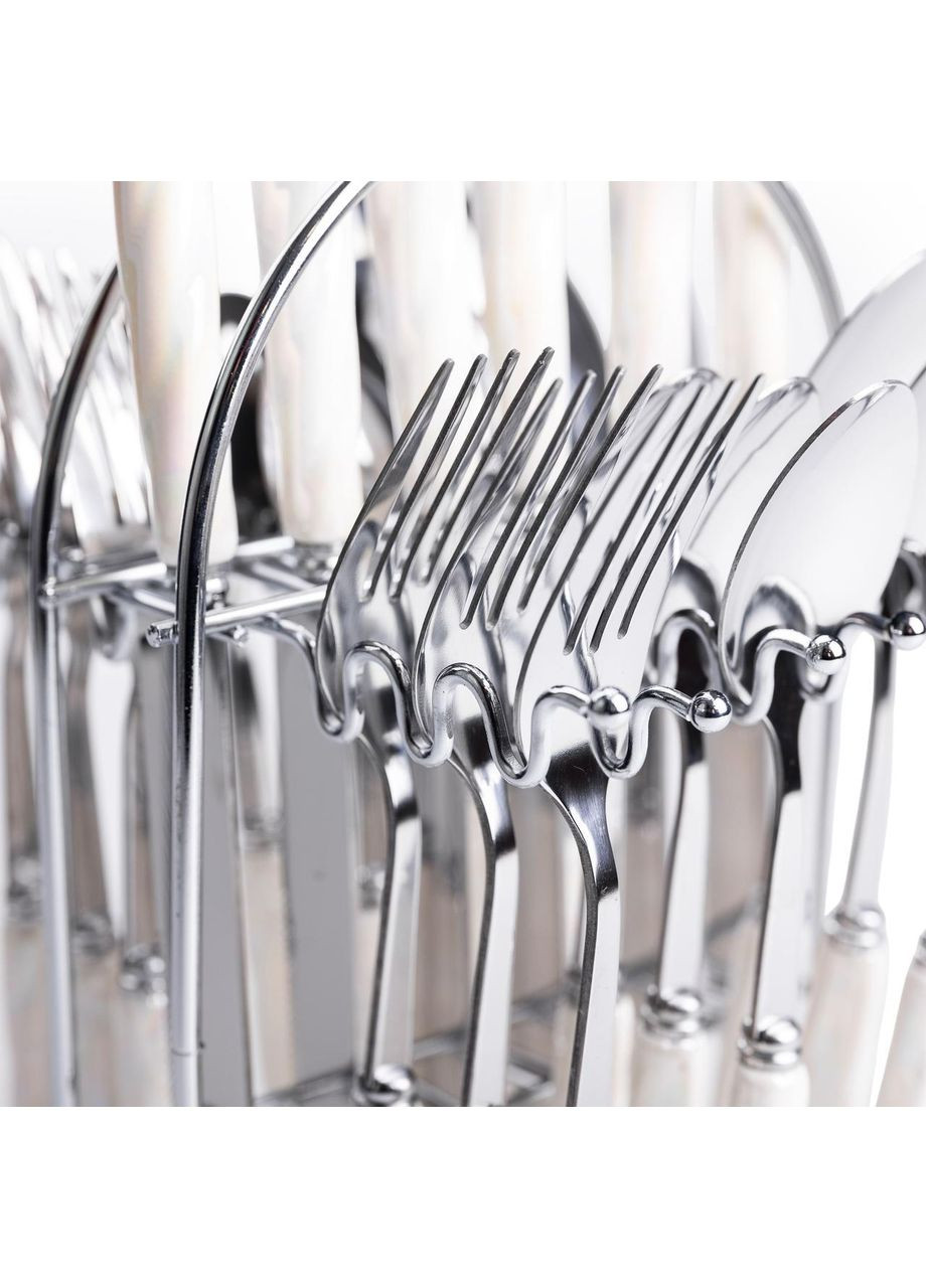 Набір столових приборів на підставці 24 предмети столовий набір на 6 персон Білий зі сріблом HP-20-50 Yiwu (351431475)