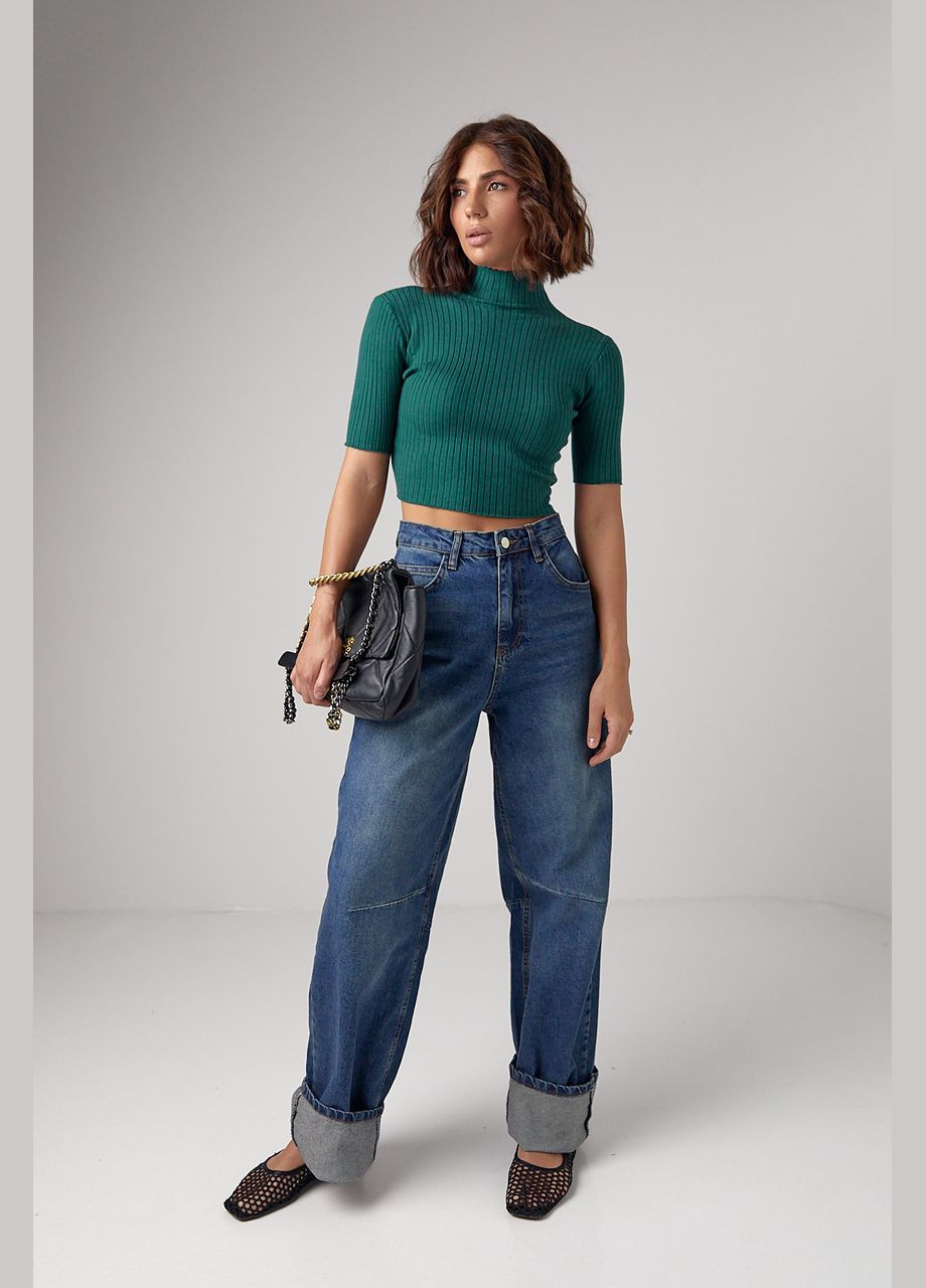 Зеленый демисезонный женская укороченная водолазка с коротким рукавом Lurex