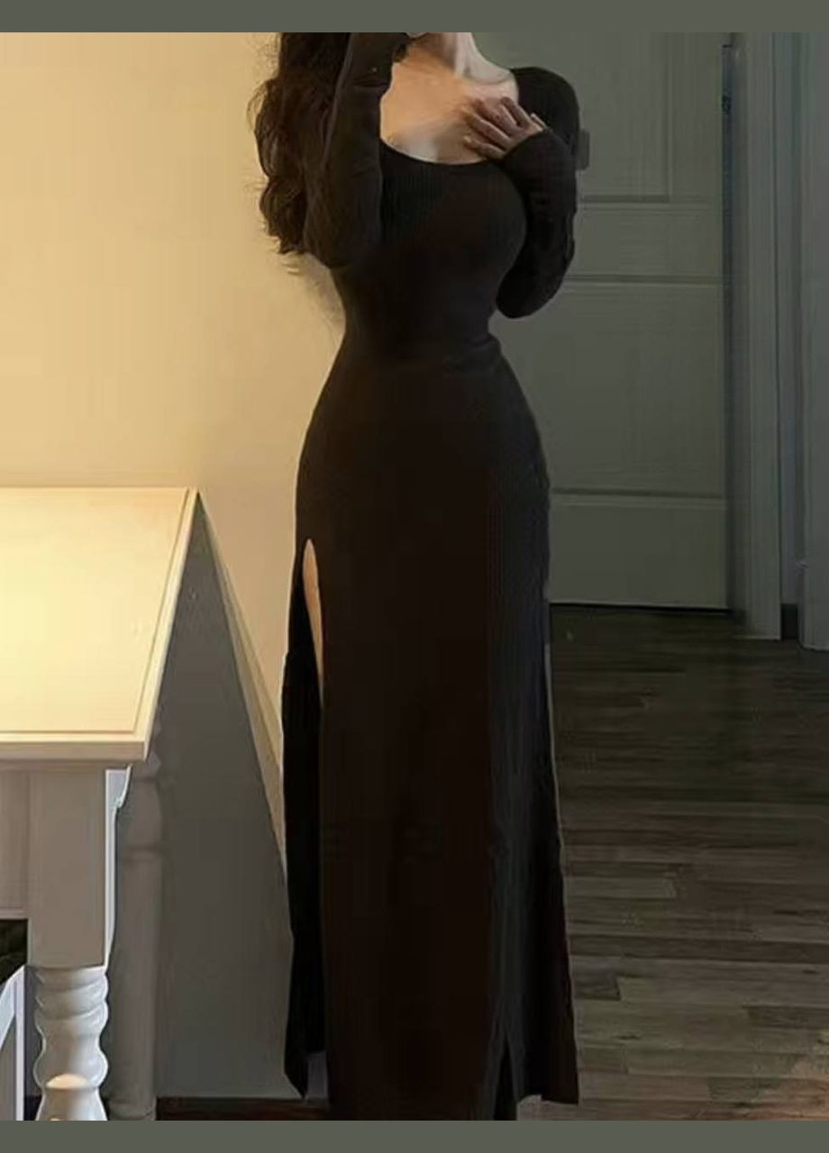 Черное платье женское No Brand однотонное