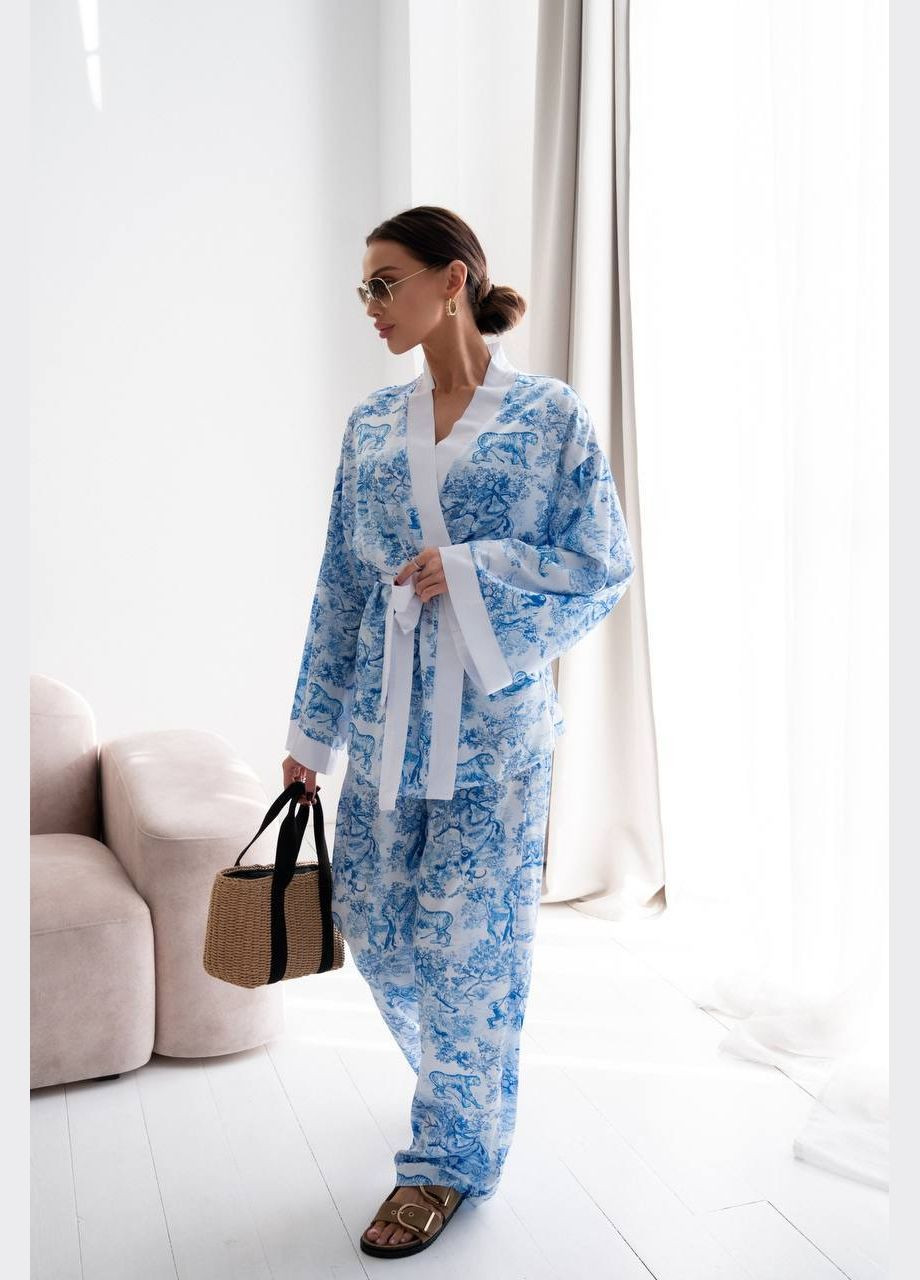 Жіночий костюм двійка: кімоно на запах та брюки зі штучного шовку MonCher (334676366)