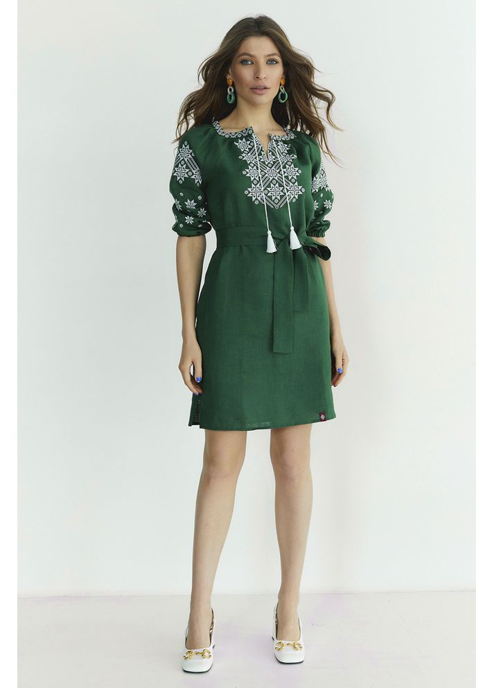 Зелена жіноча лляна сукня-вишиванка (fm2585) Folk Moda (365729724)