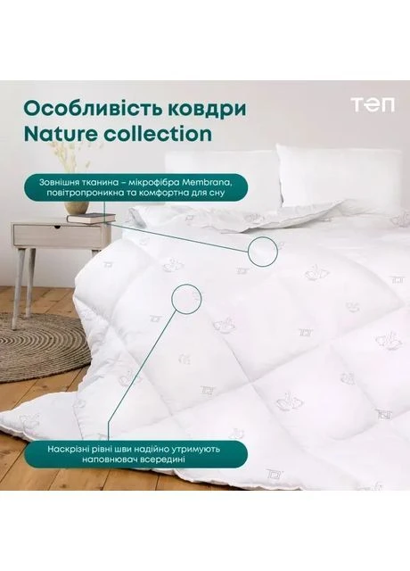 Всесезонна двоспальна ковдра зі штучним пухом 150*210 см, гіпоалергенна Біла (51140150210) ТЕП (377306221)