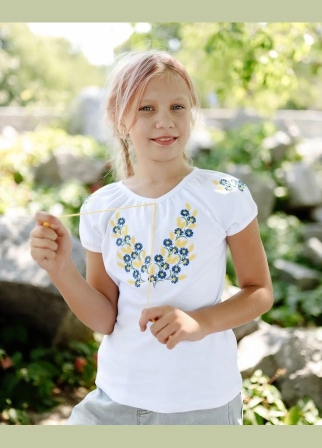Біла вишиванка для дівчинки з коротким рукавом hc (h001-6111-038-22) (290112693)