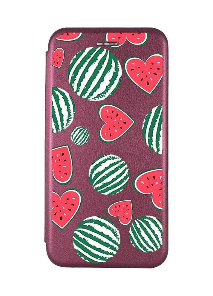 Чохол-книжка бордовий з малюнком на Xiaomi Redmi Note 13 Pro 5G Кавуни сердечка (принт 343) Creative (355387810)