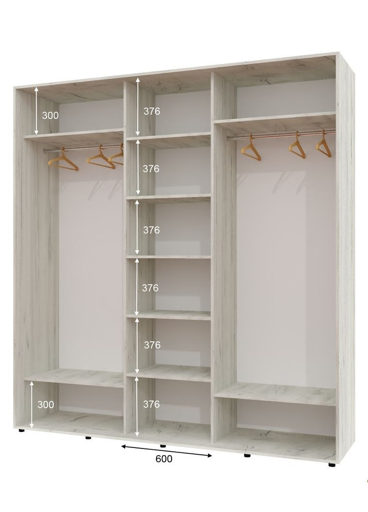 Шкаф-купе трехдверный 220*60*240 Дуб крафт белый Зеркало с пескоструйным рисунком ШК-04 Алекса (360477912)