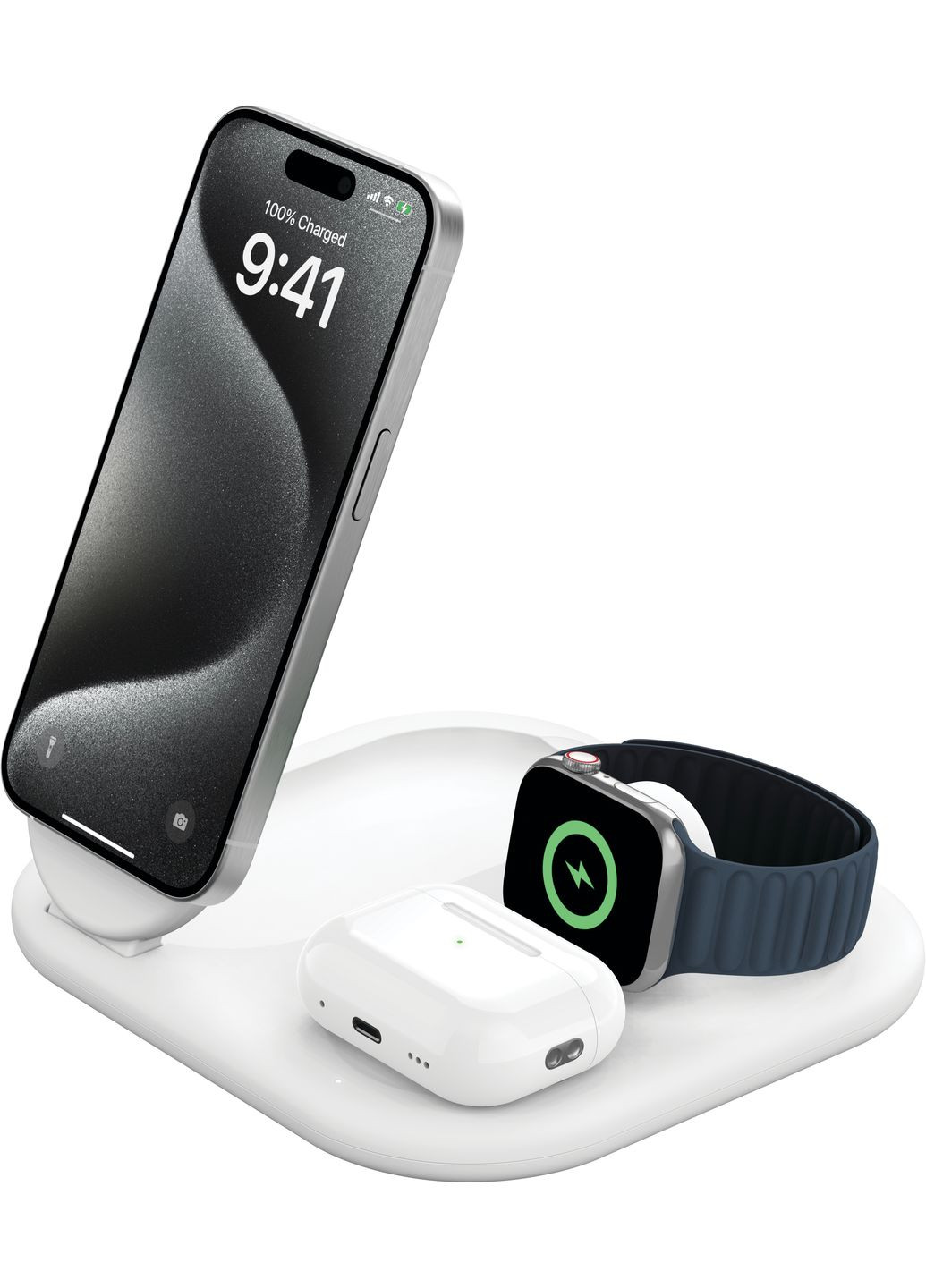 Зарядний пристрій бездротовий 3в1 Magnetic Foldable iPhone/Watch/AirPods, Qi2 15Вт, білий Belkin (315434671)