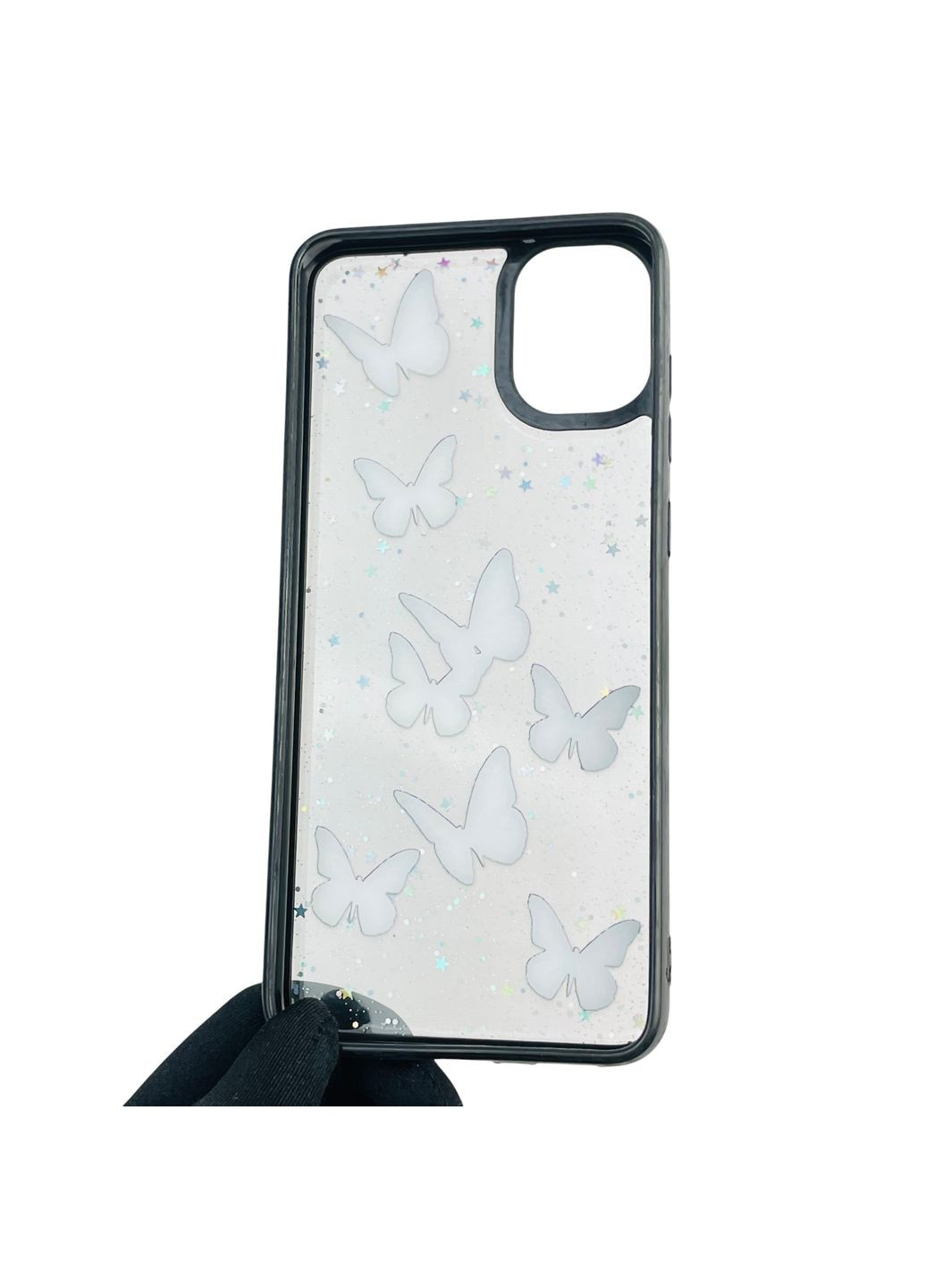 Чохол для Galaxy A05 (SM-A055) з блискітками з метеликами на самсунг а05 чорний Samsung (366022075)