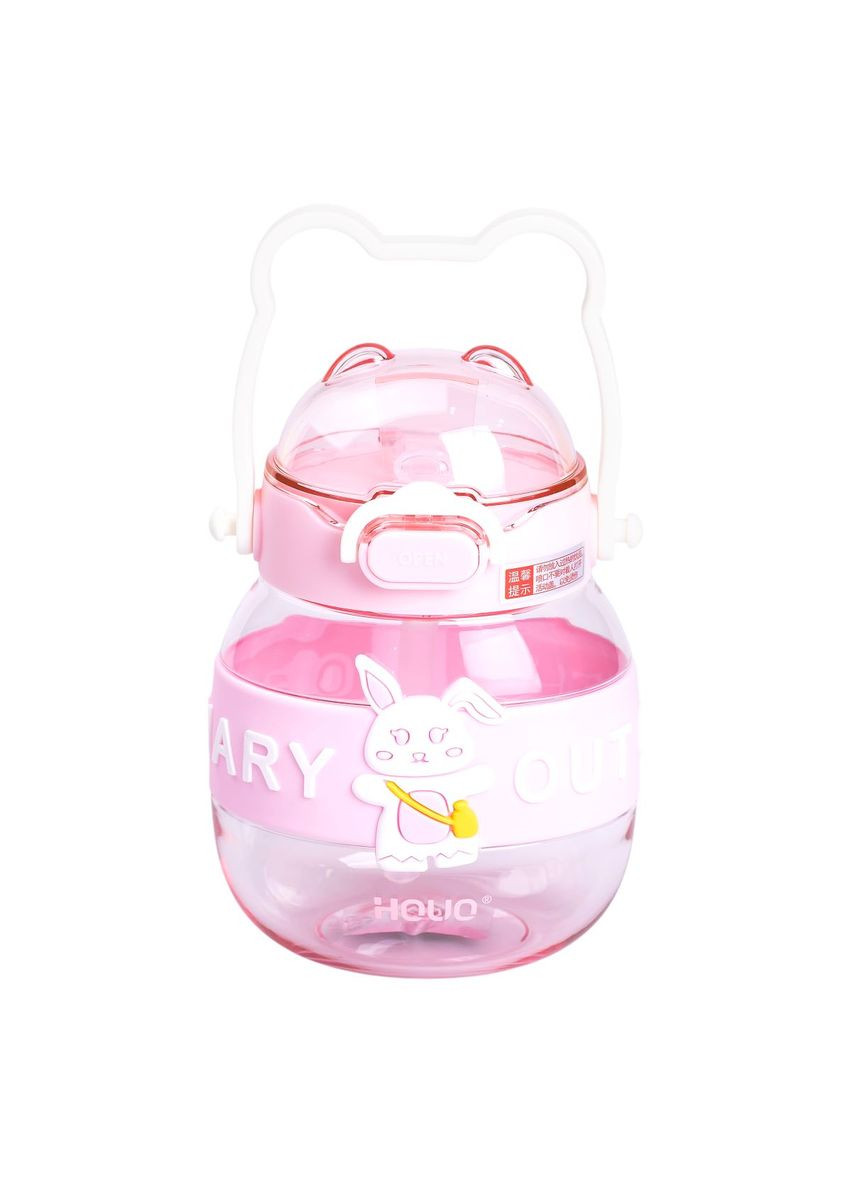 Бутылка для воды детская с трубочкой 580 мл с ручкой и ремешком Розовая HP-14-37P Yiwu (346263590)