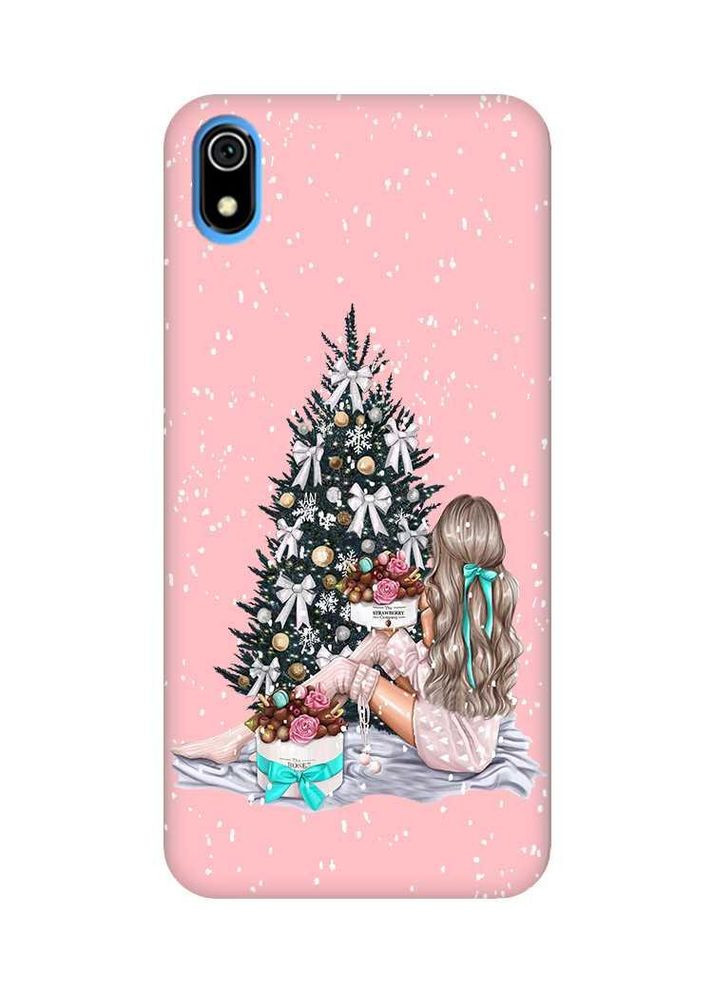Матовий рожевий чохол на Xiaomi Redmi 7A Дівчина біля ялинки (новорічний принт 139) Creative (362962490)