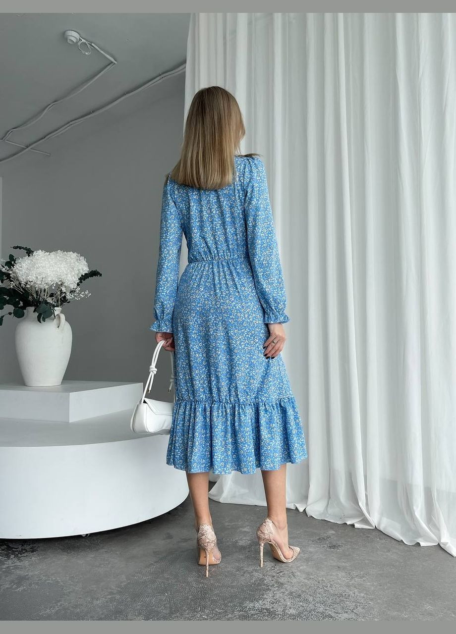 Голубое повседневный женское платье в цветочек софт No Brand с цветочным принтом