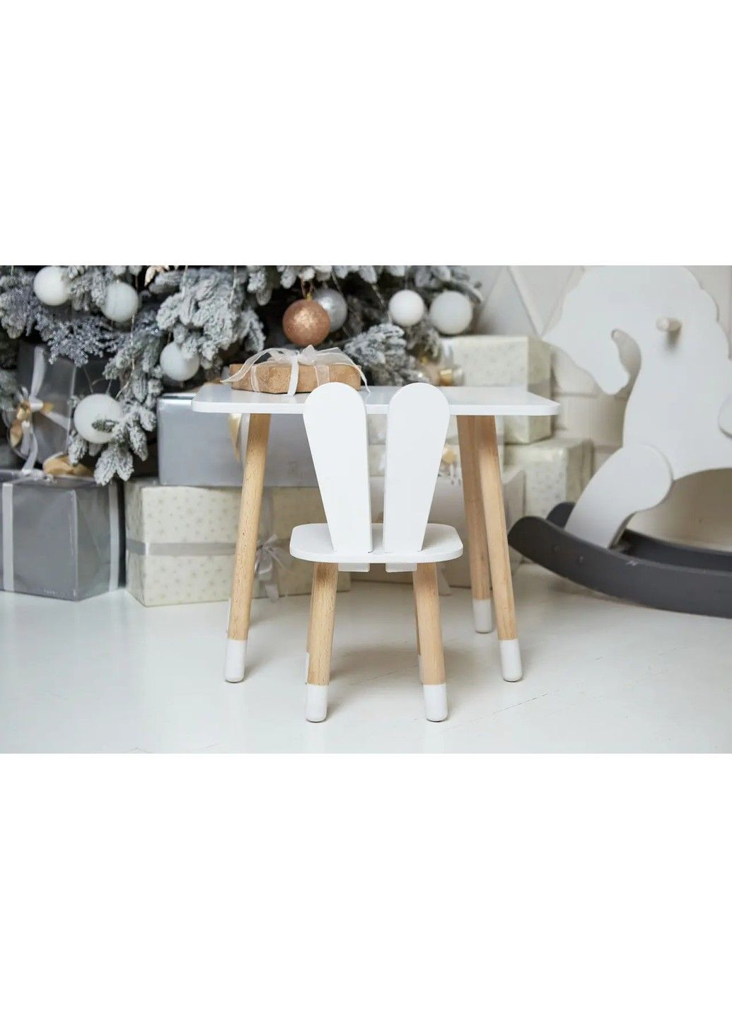 Дитячий прямокутний столик (Білий) та стільчик Зайчик (Білий) No Brand (331639500)