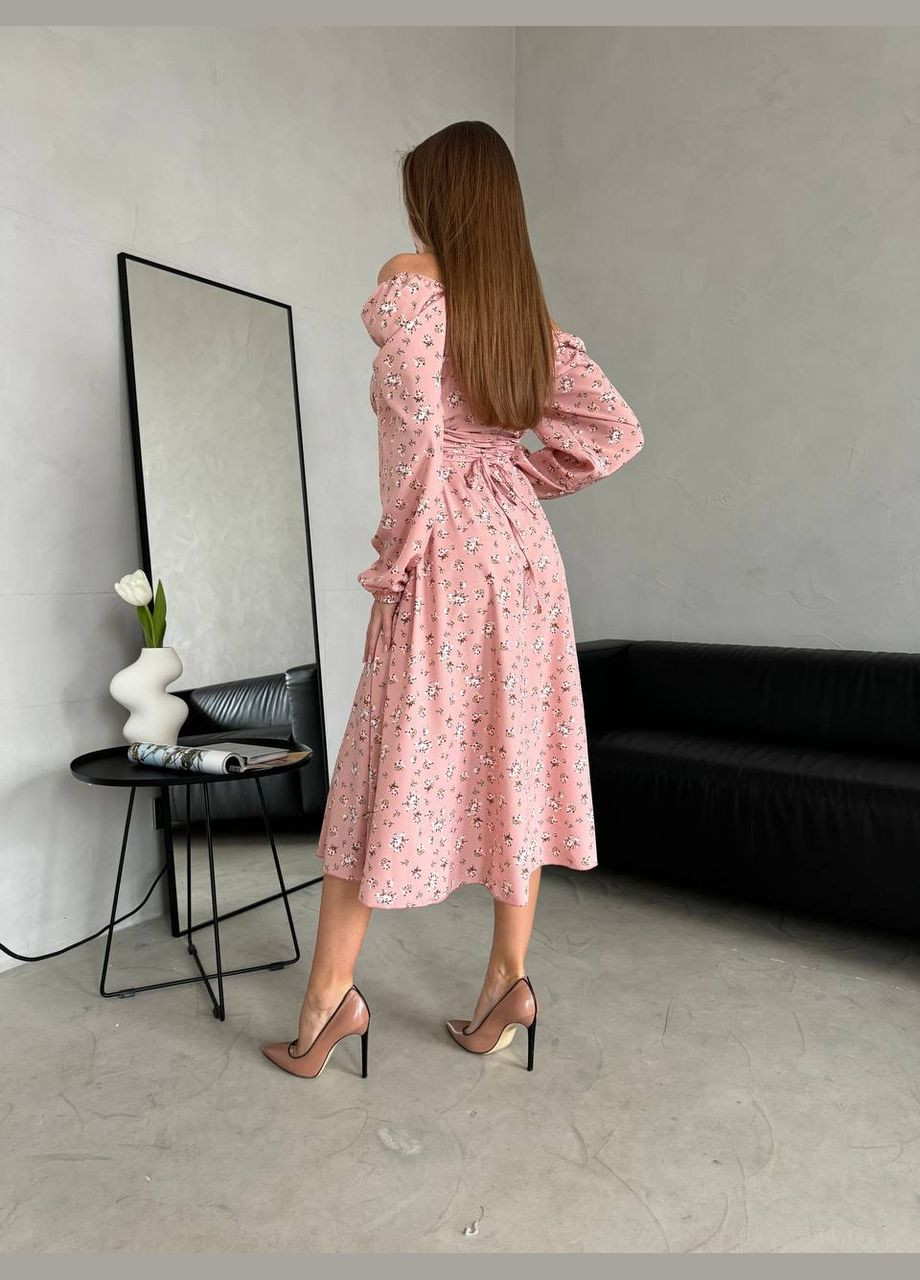 Розовое женское платье из софта цвет пудра р.46/48 453063 New Trend