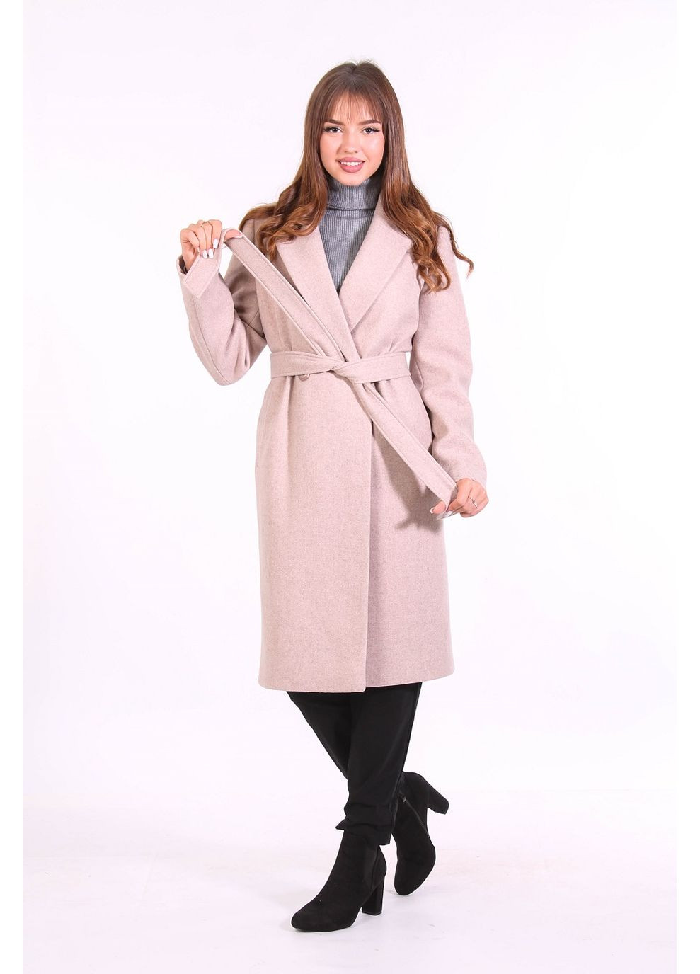 Бежеве демісезонне Пальто жіноча 009 меланж костюмна тканина бежевий Актуаль