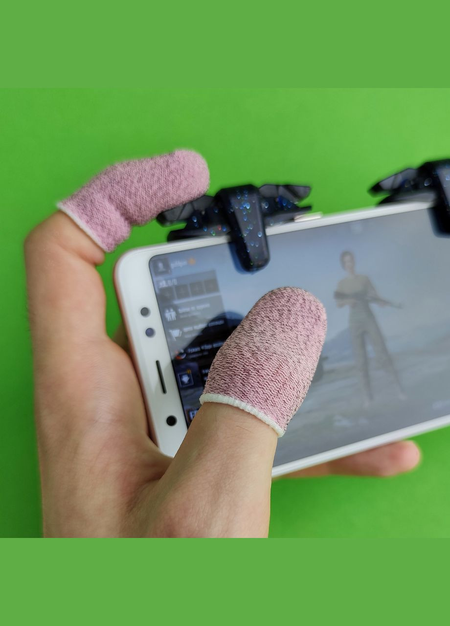 Ігрові напальчники 2 пари Pink / рожеві Fiber з білим манжетом для гри на телефоні смартфоні No Brand (322400901)