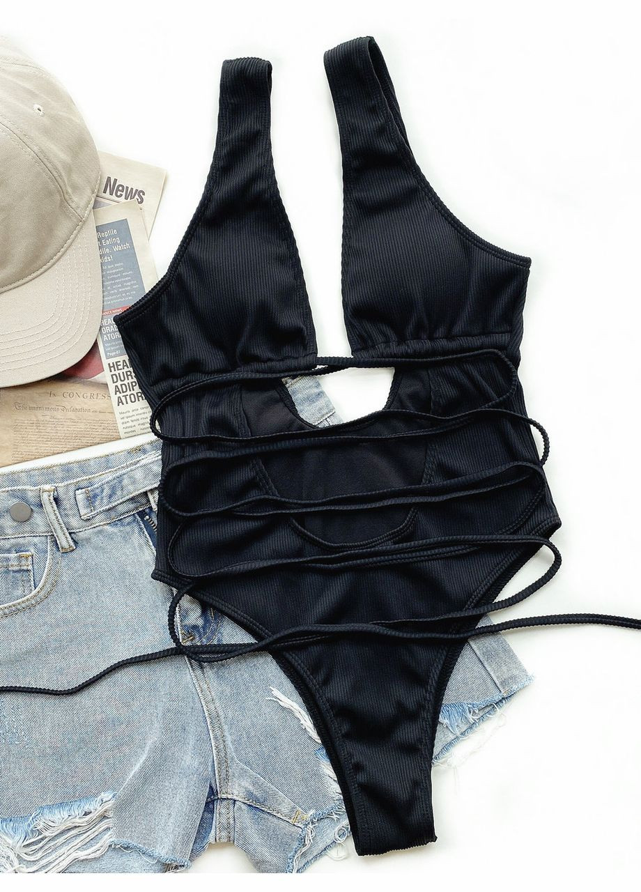 Чорний демісезонний жіночий суцільний купальник монокіні (арт.6076) No Brand