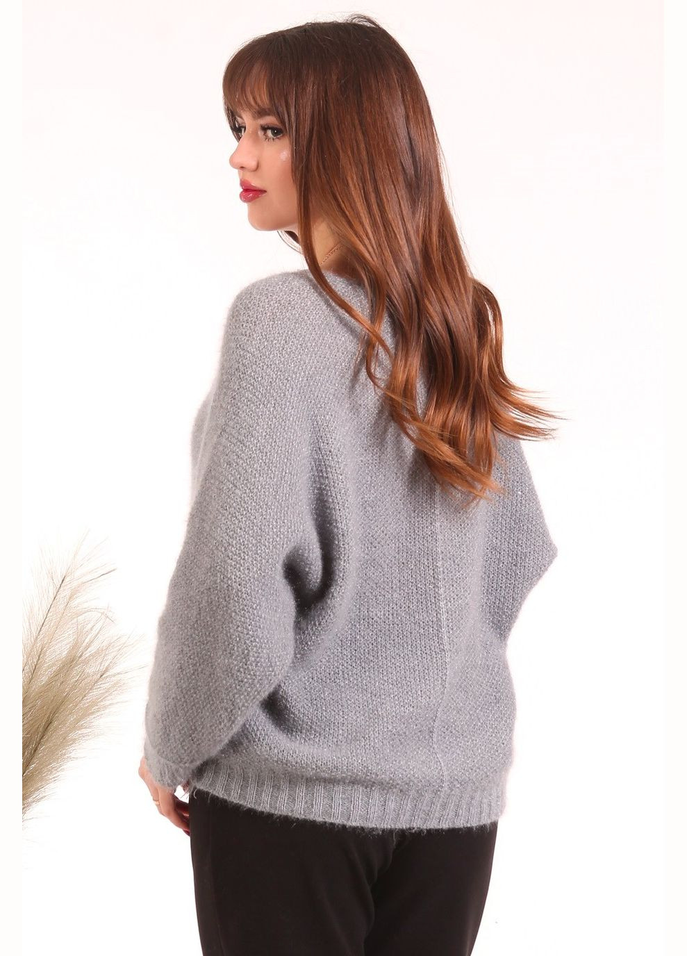 Серый демисезонный свитер женский 99047 вязка серый Актуаль